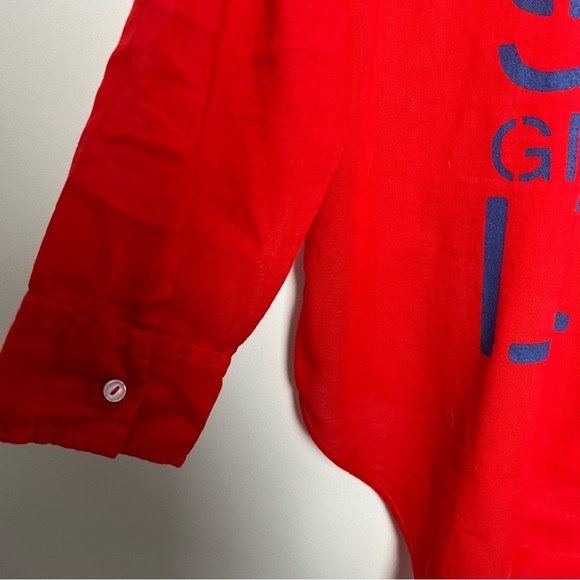 SUNDRY Red Bold Graphic Print Long Sleeve Relaxed Fit Lightweight Summer Shirt S - Picture 12 of 15